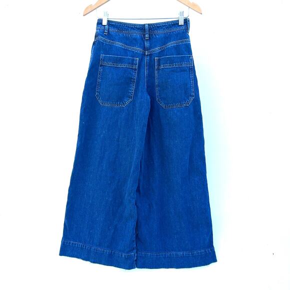 ME+EM Soft Denim Pleated Pants Mid Wash Jean Denim Trousers 2 Wide Leg High - Picture 6 of 13